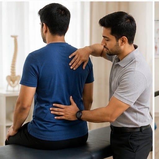 Physiotherapist performing home physiotherapy session with patient